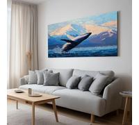 Panorama Tableau sur Toile Encadré Fantaisie Baleine Saut Océan, Impression Murale Décoration Salon Chambre - Image sur Toile Design Moderne XXL 120x60 cm