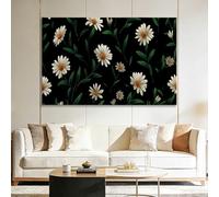 Panorama Tableau sur Toile Encadré Marguerite Blanche Feuilles Vertes Plante, Impression Murale Décoration Salon Chambre - Image sur Toile Design Moderne XXL 120x60 cm