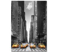 Panorama Tableau Taxi New York 50 x 70cm - Impression sur Toile avec Châssis en Bois - Affiche Ville