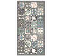 Panorama Tapis du sol Vinyle Carreaux Ciments Bleu 60x250 cm - Tapis de Cuisine en PVC Linoléum Vinyle - Antidérapant et Lavable