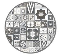 Panorama Tapis Vinyle - Modèle Carreaux Ciments Gris 2 Rond 190x190 cm - Différentes Tailles - Deco Maison, Cuisine, Chambre et Exterieur