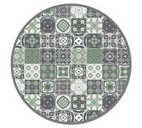 Panorama Tapis Vinyle - Modèle Carreaux Ciments Vert 3 Rond 190x190 cm - Différentes Tailles - Deco Maison, Cuisine, Chambre et Exterieur