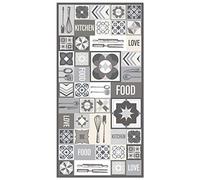 Panorama Tapis Vinyle - Modèle Cuisine Collage Mots Carrelage Gris 60x110 cm - Différentes Tailles - Deco Maison, Cuisine, Chambre et Exterieur