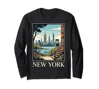 Panorama Urbain de New York, Pont de Brooklyn, Art rétro et Vintage Manche Longue