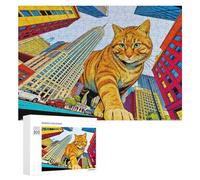 Panorama Urbain Puzzle de 300 pièces Chat géant en Bois Jigsaw,Jeu d'intelligence Puzzles pour Adultes Jeu pour Couple