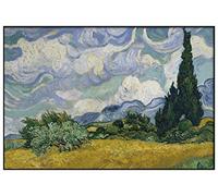 Panorama Verre Acrylique Encadrée Van Gogh Champ de Blé avec Cyprès 50x35 cm - Tableau Décoration Murale Moderne pour la Maison