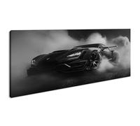 Panorama Voiture de sport dans le brouillard de vitesse 120 x 60 cm Effet : noir et blanc comme image sur toile, Motif monté sur cadre en bois véritable, Impression numérique de qualité supérieure