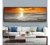 Panorama Wall Art Couchers de Soleil Naturel Mer Plage Paysage Image pour Salon Affiches et Impressions Encadrée Toile Peinture 50x150cm(20x59in) avec Cadre Noir