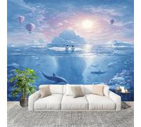 Panoramique 3D Papier Peint éLéMents OcéAniques de Montagne EnneigéE 250x175 cm Mural Poster Salon Chambre à Coucher Maison Décoration Intérieure Bleu Papier Peint Intissé Papier Peint Photo