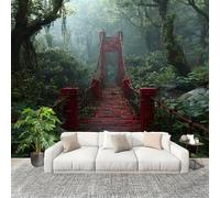 Panoramique 3D Papier Peint ForêT Du Pont Rouge Sombre 250x175 cm Mural Poster Salon Chambre à Coucher Maison Décoration Intérieure Vert Papier Peint Intissé Papier Peint Photo