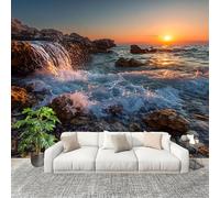 Panoramique 3D Papier Peint Magnifique Coucher de Soleil En Bord de Mer 200x140 cm Mural Poster Salon Chambre à Coucher Maison Décoration Paysages Naturels Papier Peint Intissé Papier Peint Photo