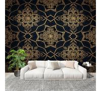 Panoramique 3D Papier Peint Motifs GéOméTriques BohèMes Luxueux 300x210 cm Mural Poster Salon Chambre à Coucher Maison Décoration Intérieure Or Papier Peint Intissé Papier Peint Photo