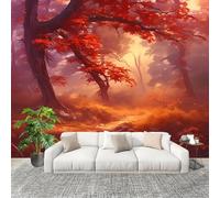 Panoramique 3D Papier Peint Paysage D'Automne Dans La ForêT 200x140 cm Mural Poster Salon Chambre à Coucher Maison Décoration Intérieure Rouge Papier Peint Intissé Papier Peint Photo