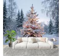 Panoramique 3D Papier Peint ScèNe de NoëL Hivernale Avec Un Sapin Enneigé 300x210 cm Mural Poster Salon Chambre à Coucher Maison Décoration Intérieure Blanc Papier Peint Intissé Papier Peint Photo