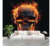 Panoramique 3D Papier Peint Sombre Gothique Feu CrâNe 200x140 cm Mural Poster Salon Chambre à Coucher Maison Décoration Intérieure Art Papier Peint Intissé Papier Peint Photo