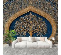 Panoramique 3D Papier Peint Texture DoréE RéTro Du Moyen Orient 200x140 cm Mural Poster Salon Chambre à Coucher Maison Décoration Intérieure Luxueux Papier Peint Intissé Papier Peint Photo