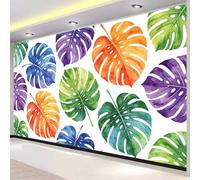 Panoramique Fresque Murale 3D Monstre Coloré 400x280 cm, Papier Peint Grand Format Feuilles Tropicales Aquarelles en Intissé HD Revêtement Mural pour Décoration Intérieure Pose Facile 3083o
