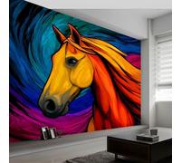 Panoramique Murale Couleur, Papier Peint Panoramique Illustration Artistique D'Un Animal Un Cheval Premium Intissé, Décoration Murale pour Salon Chambre, Poster Tableaux Photo Muraux, 250 x 175 cm