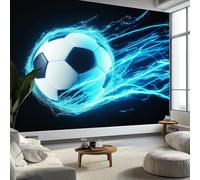 Panoramique Murale Style Cinématographique Vague D'Énergie Football Papier Peint Intissé 200x140 cm pour Salon Chambre Enfant Chambre Décoration Murale Poster Tableaux Photo Muraux, Noir