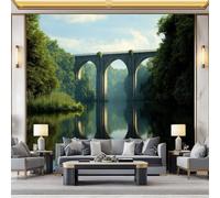 Panoramique Murale Vert, Papier Peint Panoramique Arbres D'Architecture Gothique Premium Intissé, Décoration Murale pour Salon Chambre, Poster Tableaux Photo Muraux, 368 x 254 cm