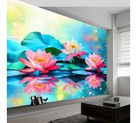 Panoramique Papier Peint Illustration Vectorielle Étang Lotus, 350 x 256 cm Rose Géant Fresque, Intissé Poster Tapisserie, pour Chambre Salon Bureau Couloir Décoration Murale