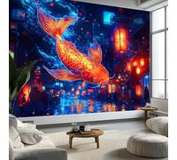 Panoramique Papier Peint Style Anime Poisson, Lanterne Chinoise Géant Fresque - Intissé Poster Tapisserie 200 x 140 cm pour Chambre Salon Bureau Couloir Décoration Murale