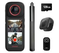 PANOX Caméra d'action V3 8K étanche 360° WiFi et GPS pour moto, prise de vue sur écran partagé et montage dans la caméra, écran 3", perche à selfie invisible, protège-objectifs, carte micro SD pour le
