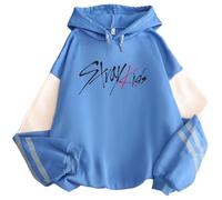 PANOZON Femme Sweat à Capuche Stray Kids Hoodie Couleur Patchwork Y2K Harajuku Sweatshirts Manches Longues Automne et Hiver avec Plus de Velours(XL,Bleu)