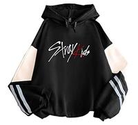 PANOZON Femme Sweat à Capuche Stray Kids Hoodie Couleur Patchwork Y2K Harajuku Sweatshirts Manches Longues Automne et Hiver avec Plus de Velours(S,A-Noir)