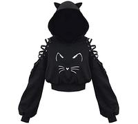 PANOZON Femme Sweat Fantasie à Oreille du Chat Hoodie Haute Taille Courte Spéciale Cosplay Fête(3XL,Visage du Chat)