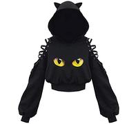PANOZON Femme Sweat Fantasie à Oreille du Chat Hoodie Haute Taille Courte Spéciale Cosplay Fête(S,Yeux du Chat)