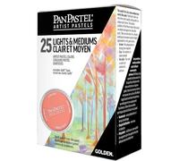 PanPastel Golden Lot de 25 pastels d'artiste de couleur claire et moyenne, 25 couleurs, pastels d'artiste professionnels, format de poêle unique (semblable à un gâteau)