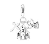 PANPOKI Charms Religieux Argent 925 - Croix, Bible, Mains en Prière, Vierge Marie, Jésus, Église | Perles Compatibles pour Bracelets et Colliers | Pochette Velours + Chiffon