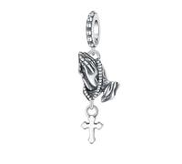 PANPOKI Charms Religieux Argent 925 - Croix, Bible, Mains en Prière, Vierge Marie, Jésus, Église | Perles Compatibles pour Bracelets et Colliers | Pochette Velours + Chiffon