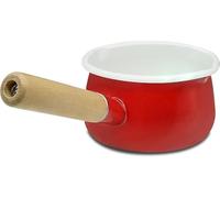 Panque de sauce émaillée avec double verser la poule de lait en émail de beurre d'émail avec poignée en bois Pot pratique (rouge)…