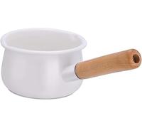 Panque de sauce émaillée avec dual Verser Beil Pan Enamel Beurre en émail avec poignée en bois Pot pratique (blanc)