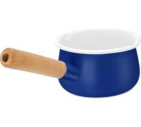 Panque de sauce émaillée avec Dual Verser le lait de lait de beurre de beurre avec poignée en bois Pot pratique (bleu)