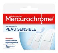 PANSEMENTS PEAUX SENSIBLES 40 PANSEMENTS, MERCUROCHROME, LOT DE 3