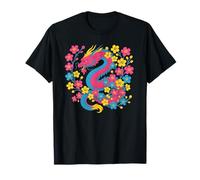 Pansexual Japanese Dragon Pan Pride Flag Colors Floral T-Shirt