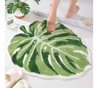 Panstar Grand tapis antidérapant en forme de feuille verte Monstera en forme de paume en peluche pour cuisine, salle de bain, baignoire lavable en machine