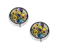 Pansy Perfection - Boîte à pilules ronde portable - Organiseur de pilules rond élégant pour compartiments de voyage, cadeau pour la gestion des médicaments
