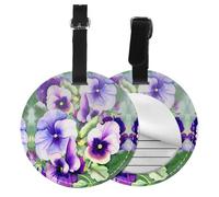 Pansy Perfection Lot de 1/2 étiquettes de bagage rondes en cuir avec carte de nom et adresse