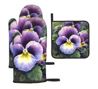 Pansy Perfection Lot de 4 gants de cuisine et maniques résistants à la chaleur et imperméables antidérapants pour barbecue, décoration de cuisine