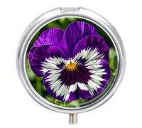 Pansy Perfection Pilulier rond à 3 compartiments, organiseur de médicaments décoratif portable pour poche ou sac à main, organiseur de vitamines