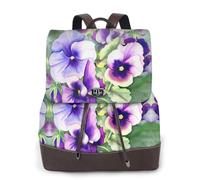 Pansy Perfection Print Sac à dos imperméable antivol léger PU cuir nylon sac à bandoulière sac à dos d'école sac à dos de voyage, Noir , Taille unique