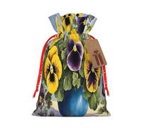 Pansy Perfection - Sacs en toile de jute avec cordon de serrage - Pochettes écologiques réutilisables pour cadeaux de mariage, de Noël et d'anniversaire.