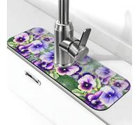 Pansy Perfection - Tapis de robinet imprimé pierre pour évier de cuisine, tapis absorbant à la diatomite, protection anti-éclaboussures pour salle de bain et cuisine (38,1 x 14 cm)
