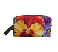Pansy Perfection Trousse à cosmétiques imprimée avec poignée, rangement compact et léger pour maquillage, articles de toilette et gadgets, organiseur de maquillage pour voyage, école, travail, blanc