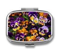 Pansy PerfectionPill Organiseur avec miroir, pilulier de voyage en métal à 2 compartiments pour médicaments quotidiens, design compact et artistique pour sac à main, poche ou portefeuille