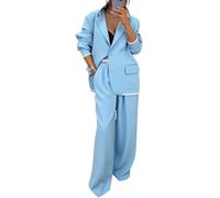 Pant Suits For Women Two Piece Blazer Wide Leg Pants Business Work Outfit | Single Button Closure Notch Lapel Front Pleat Trousers Side Pockets Relaxed Shape Coordinated Styling For Office Days At Work